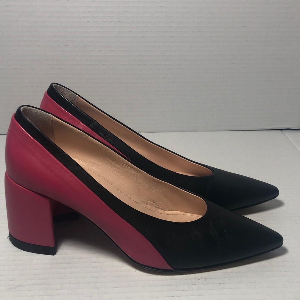 AGL (Attilio Giusti Leombruni) Pink Black Leather Pumps Heel women size 39/USA 9